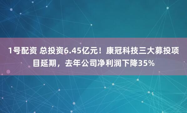 1号配资 总投资6.45亿元!康冠科技三大募投项目延期,去年公司净利润下降35%